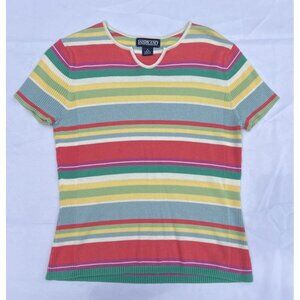 Lands End Womens Knit Top Short Sleeve Sweater Stripes S 6-8 Shirt